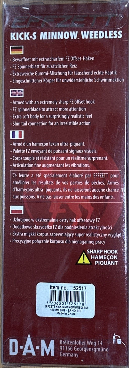 DAM EFFZETT KICKS MINNOW WEEDLESS + Spare Body 180mm Jigh 55g