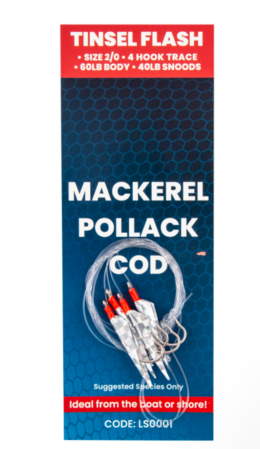 Sonik - 4 Hook Tinsel Flash Attractor Trace mackerel pollack cod
