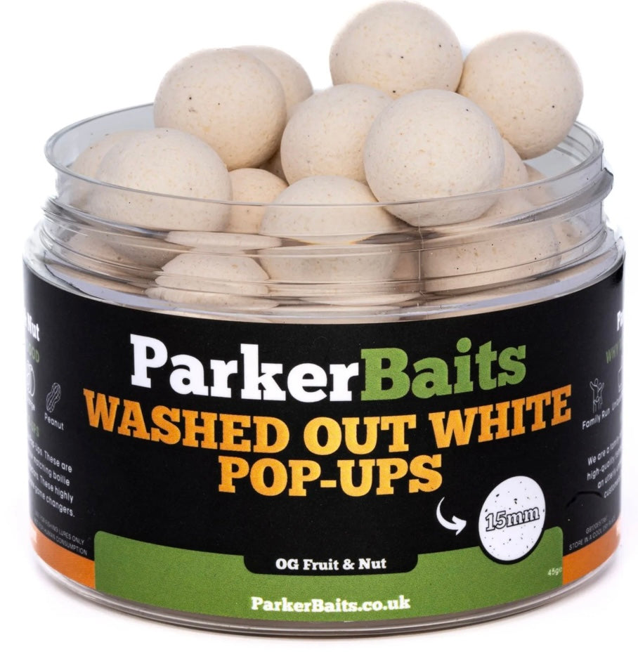 PARKER BAITS - 15mm WASHED OUT WHITE POP-UPS – OG FRUIT & NUT