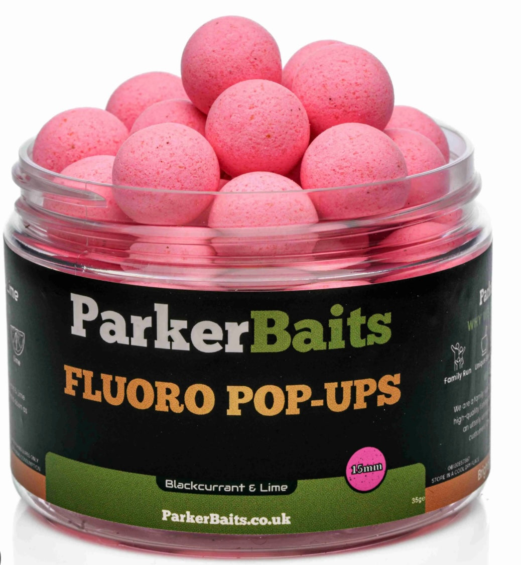 PARKER BAITS - 15mm FLUORO BLACKCURRANT & LIME POP UPS