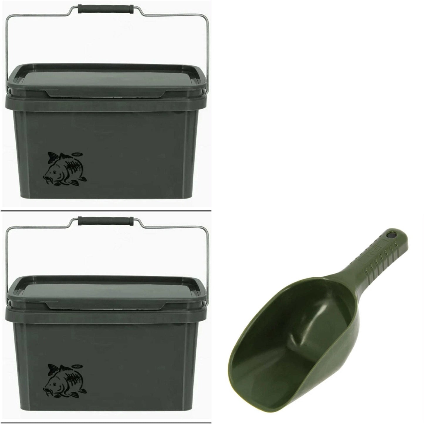 2 X 5L NGT Bait Bucket + NGT Spoon Spod Pallets Boilies Mix Carp Fishing