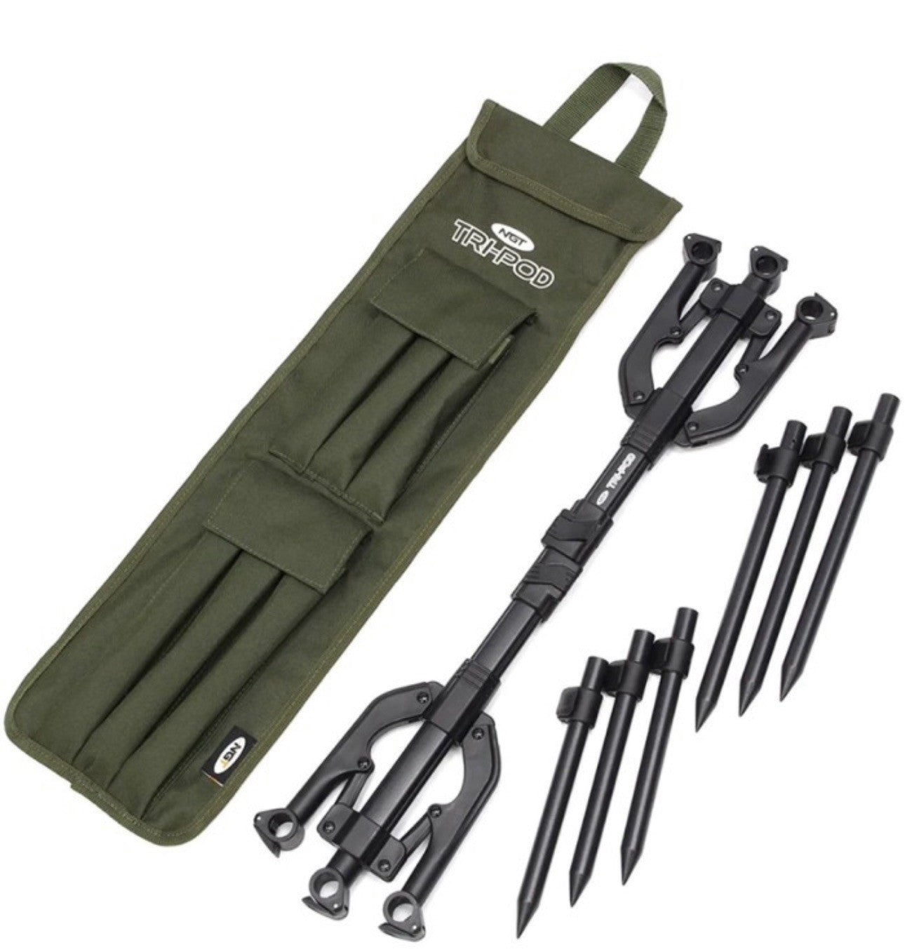 NGT 3 Rod Pod Carp Fishing Fully Adjustable TRI POD With Fishing Carry Case Bag