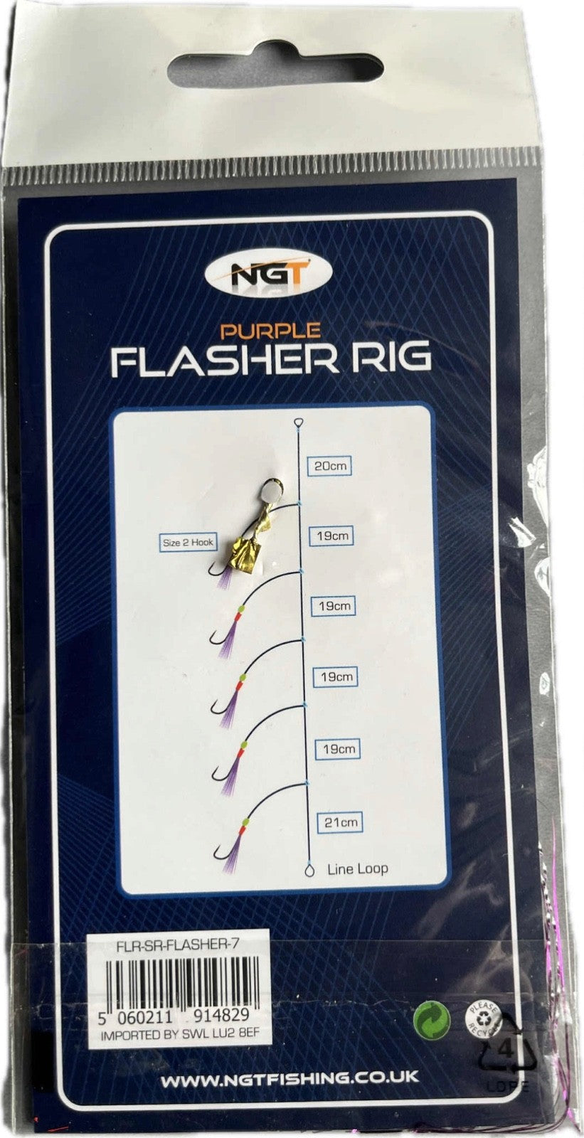 NGT Purple 5 Hook Flasher Rig Hook Size 2 Beach Pier Fishing