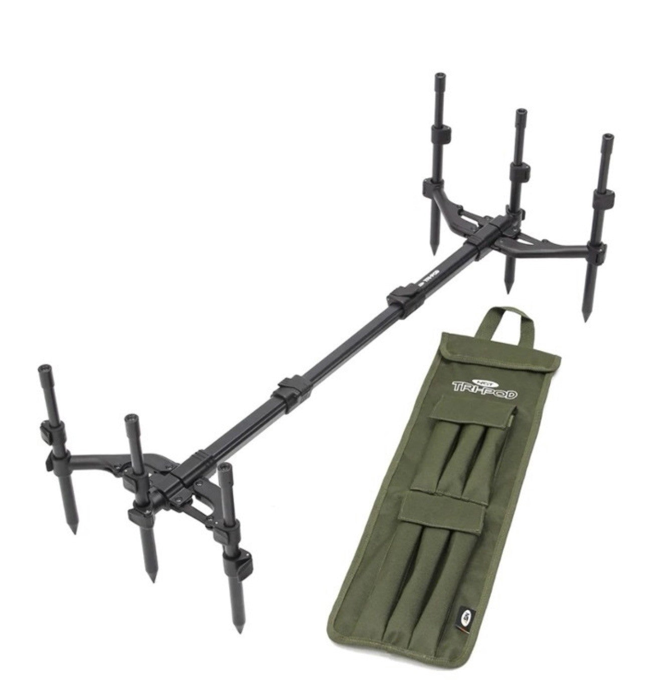 NGT 3 Rod Pod Carp Fishing Fully Adjustable TRI POD With Fishing Carry Case Bag