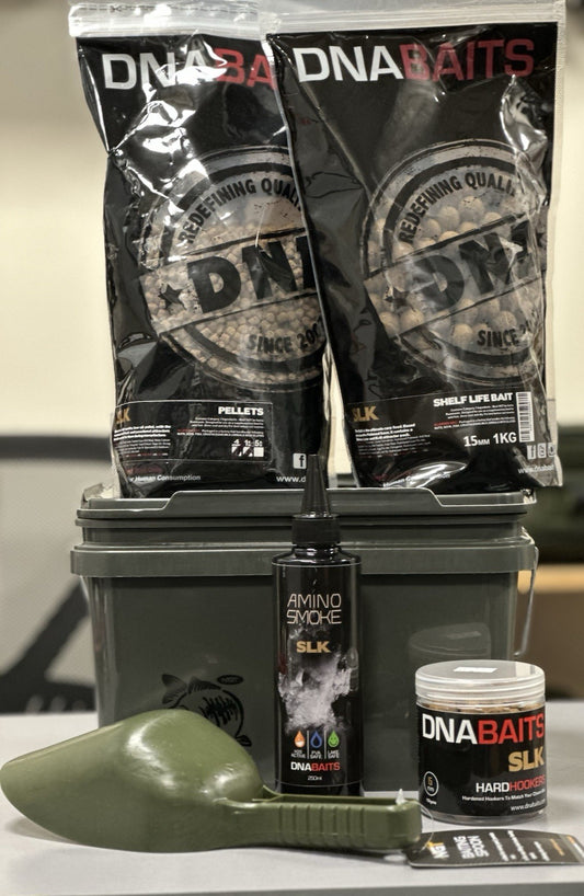 DNA BAIT SLK BUNDLE. SLK BOILIES, PELLETS, SMOKE, HARD HOOKERS, 5L BAIT BUCKET &