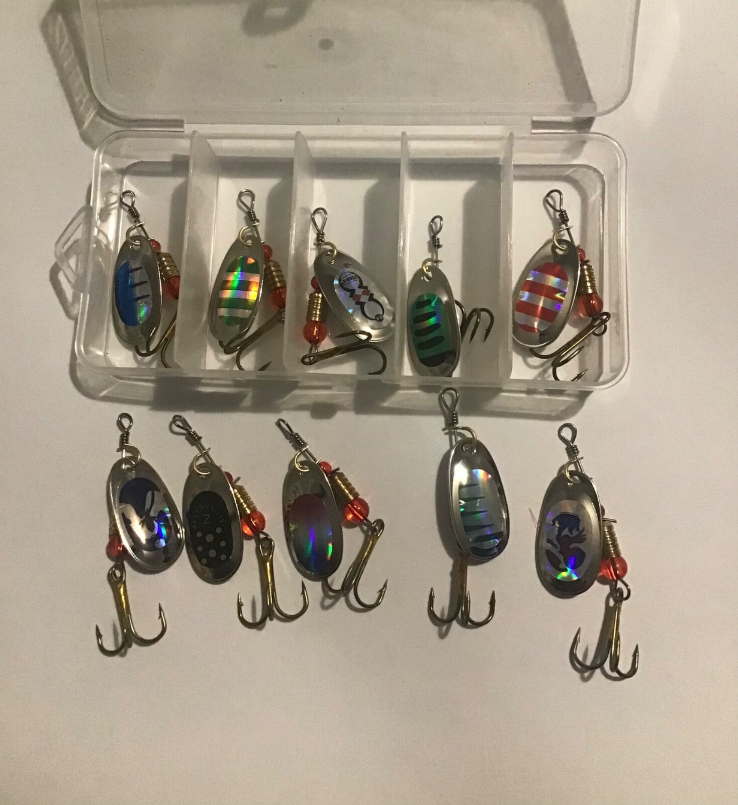 10 X Spinners Lure Set With Box Treble Hooks Spoon Lure Fishing Lure Predator