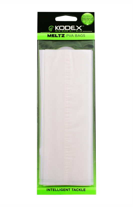 KODEX MELTZ PVA BAGS-PERFORATED STREAMLINE (60MM X 180MM) (20PC)